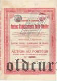 Русское общество бывших предприятий Хеблера, 100 франков 1903 года. Надпечатка об изменении статуса акции