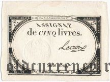 Франция, 5 ливров 1793 года. Подпись: LACROIX