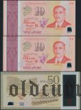 Сингапур, юбилейный выпуск, 10 дол. (5 шт.) и 50 дол. 2015г. Полимерные