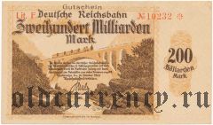 Reichsbahn (Германская ж. д.) Карлсруэ, 200.000.000.000 марок 1923 года