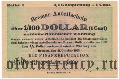 Бремен (Bremen), 1 цент 22.10.1923 года