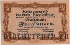 Цвайбрюккен (Zweibrücken), 5 марок 1918 года