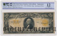 США, 20 долларов 1922 года. Replacement/Замещение. В слабе PCGS