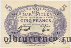 Мартиника, 5 франков (1934-45) года
