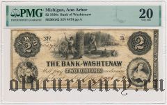 США, Bank of Washtenaw, 2 доллара 1854 года. В слабе PMG