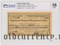 Киев, Украинский Нар. Кооп. Банк, 3000 карбованцев 1920 года. В слабе PG